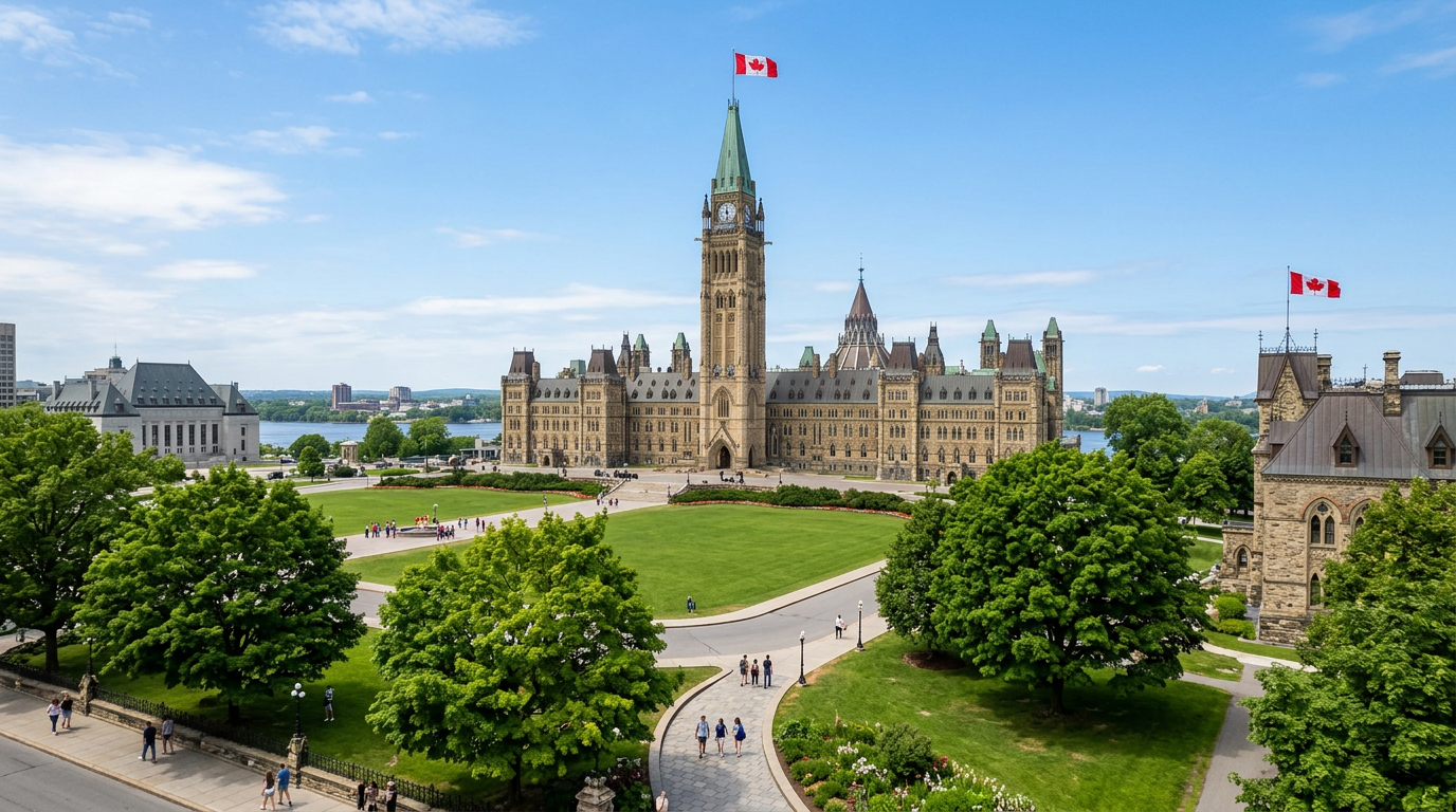 Parliament Hill and grounds in Ottawa — seat of Canada’s federal legislature.