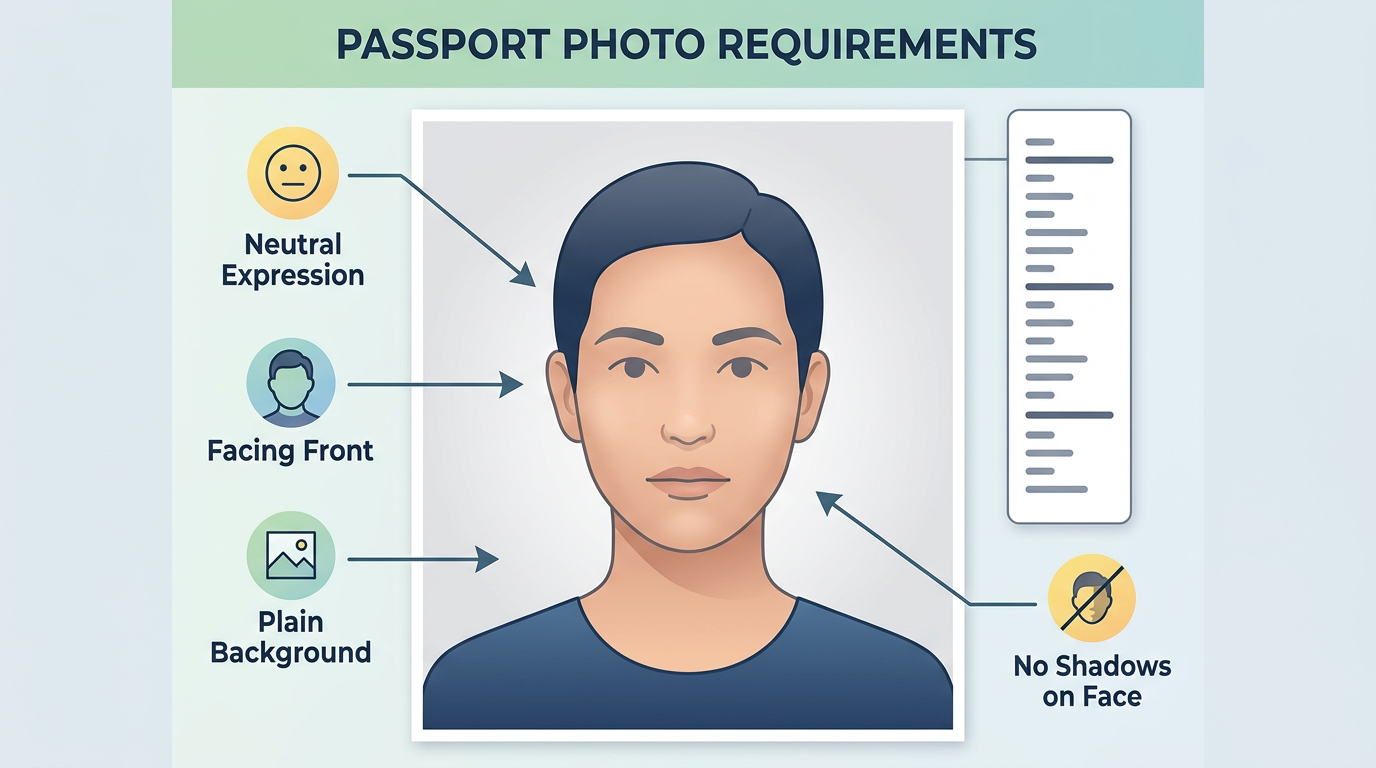 Illustration of a neutral-background passport photo setup.